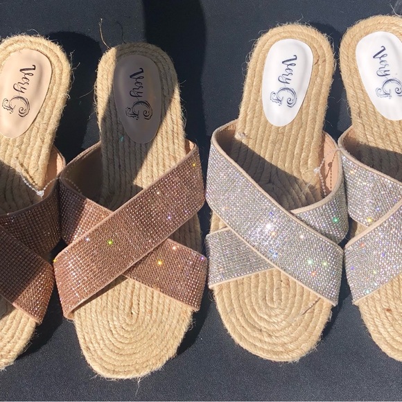 Very G Sparly Bling Rose and Silver Sandle Shoes Both Pairs Size 10 Flats - Picture 3 of 5